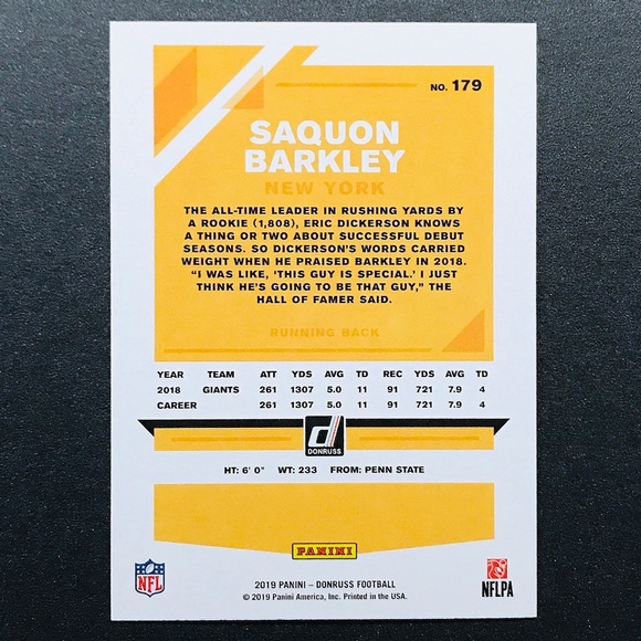 Saquon Barkley - 2019 Donruss #179A - Picture 2 of 2